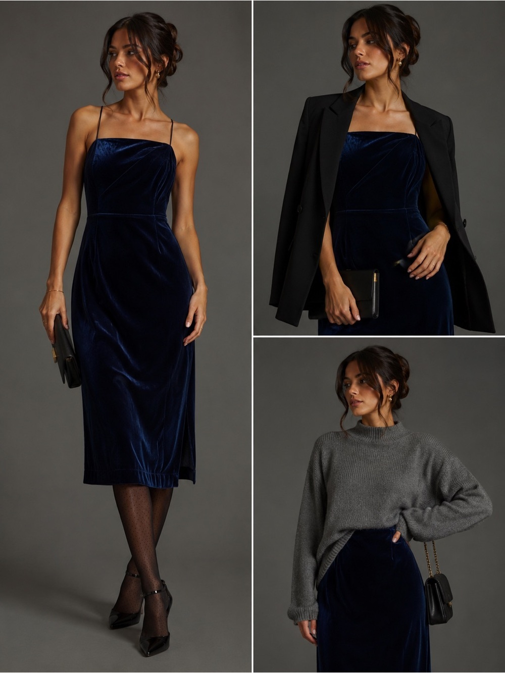 Anthropologie velvet slip midi dress Sapphire 14